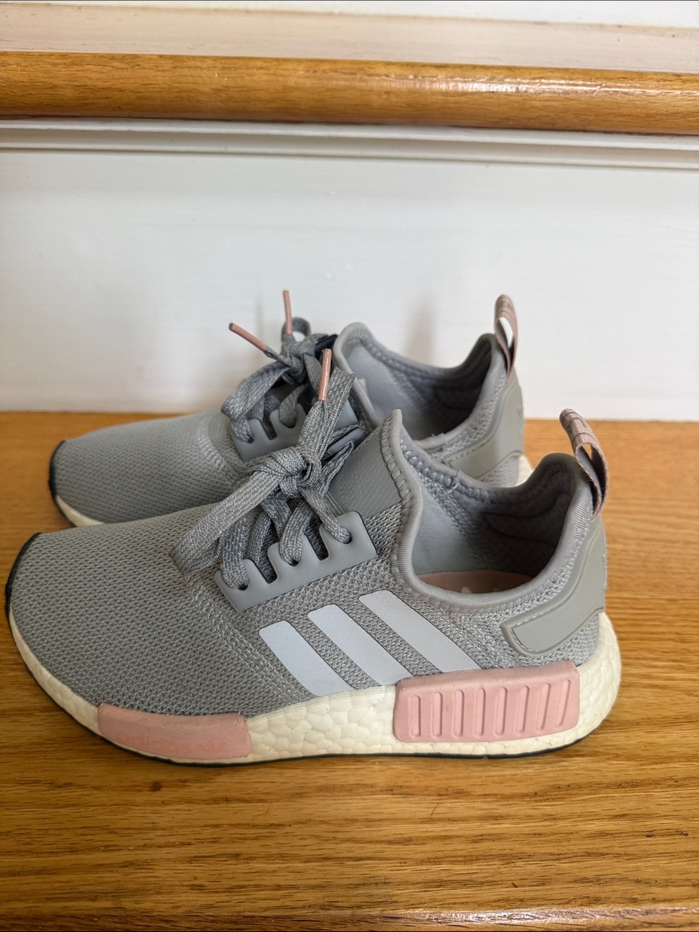 adidas Gray Sneakers with Pink Accents